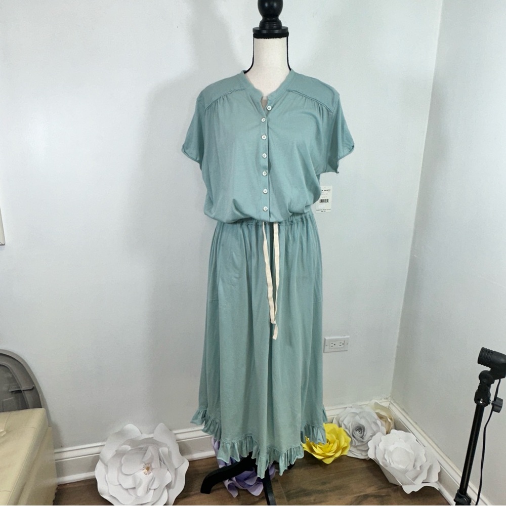 Free People Blue Ludrow midi Ruffled Tie Front Midi Dress